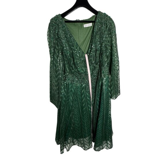 Mac Duggal Bead Sequin Tulle Fit & Flare Dress Emerald Green #20399 NWT Size 22 - Picture 2 of 10